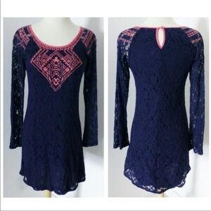 Flying Tomato Blue and Pink Lace Dress Sz M